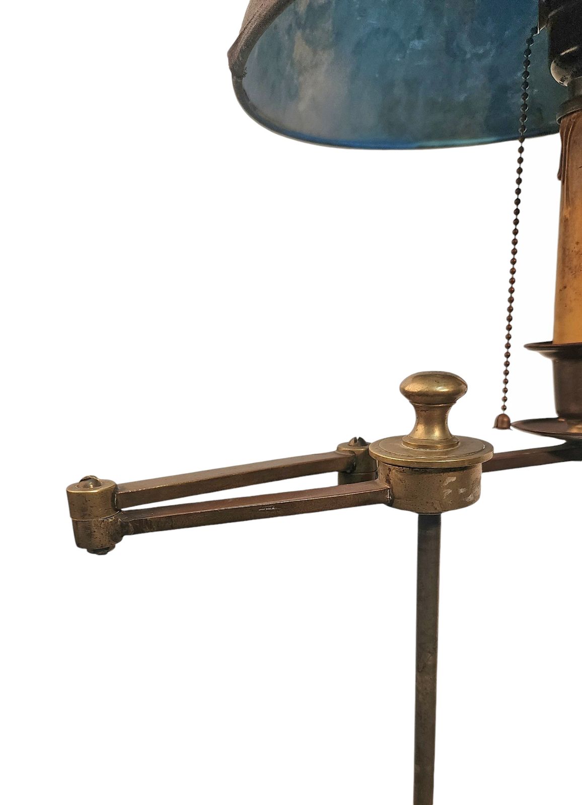 Mid 20th Century Modern Brass And Parchment Covered Wood Three Tier Floor Lamp With Shade, France photo vinterior