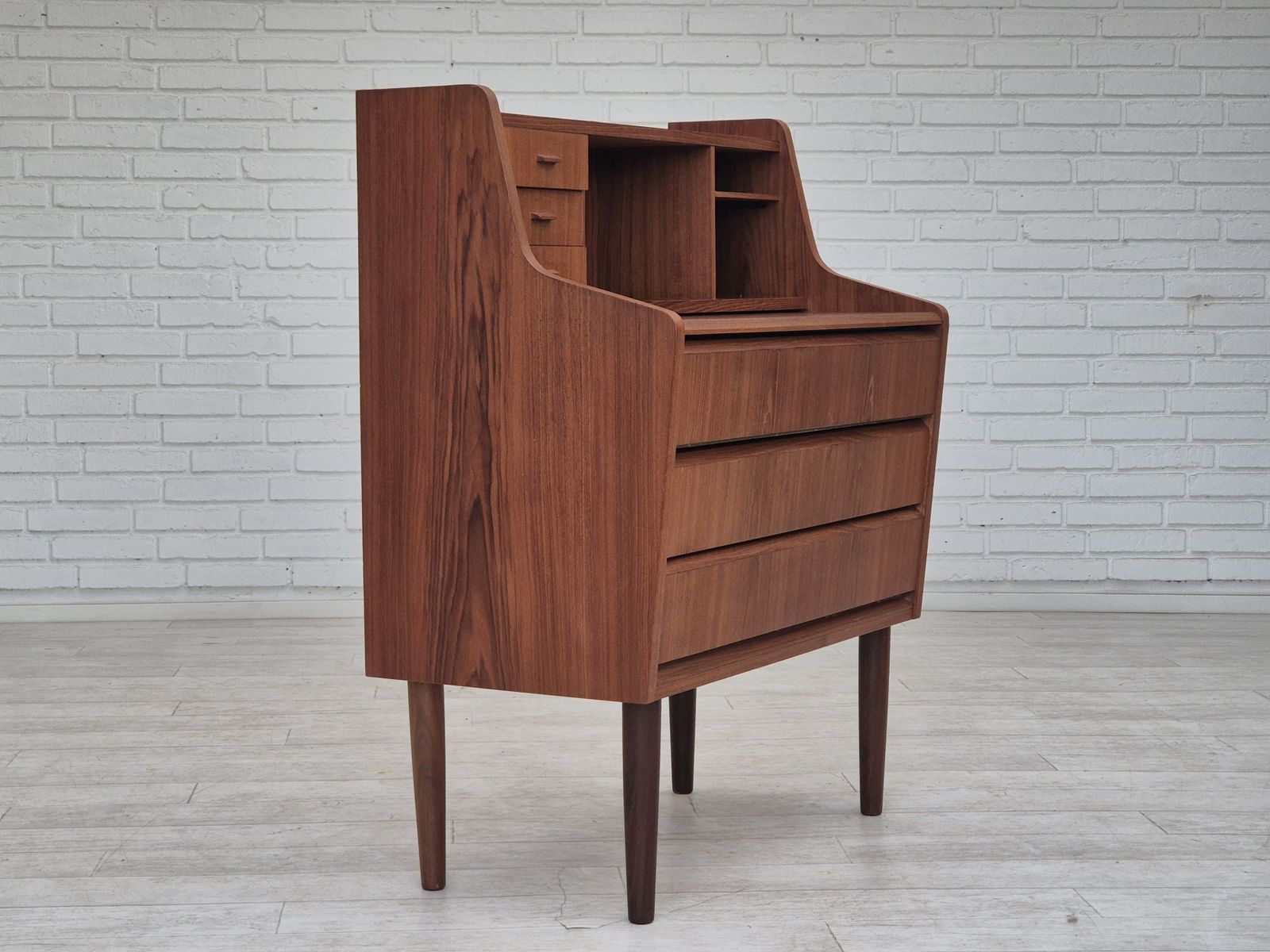 1960s, Danish Chest Of Drawers With Foldable Top/Mirror, Original Condition, Teak Wood. photo 1180.0