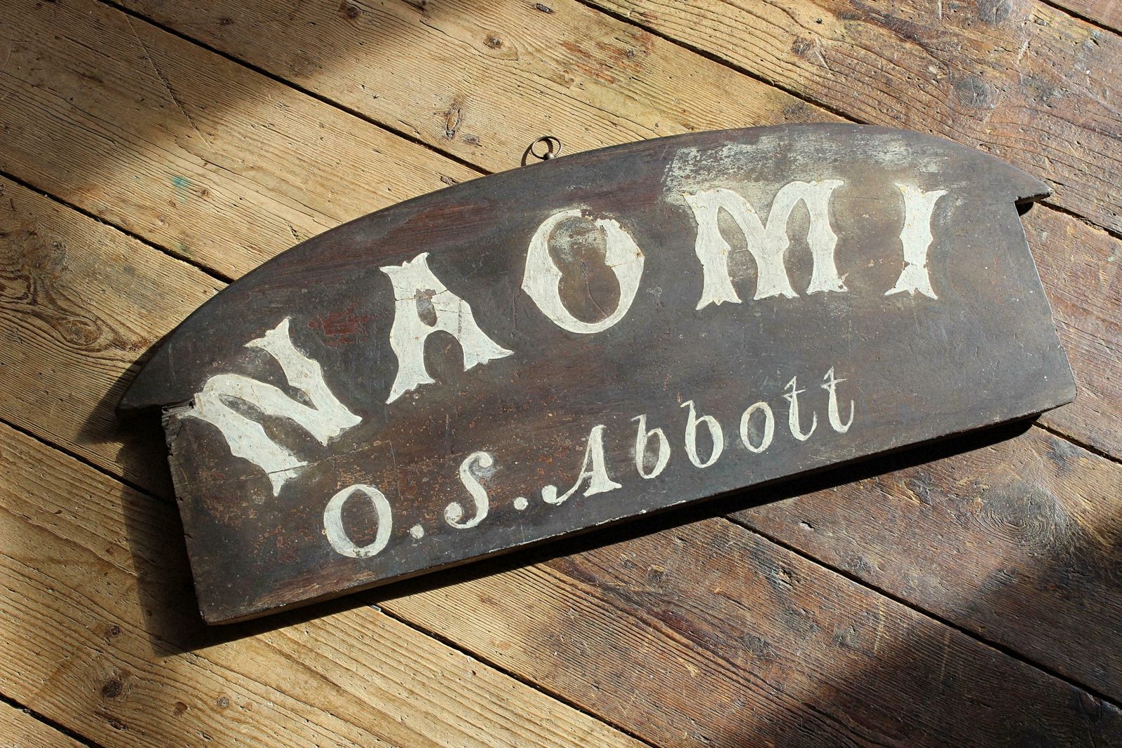 Early 20th C Stern Name Board "Naomi" Clovelly Fishing Boat Naval Maritime Ship photo 595.0