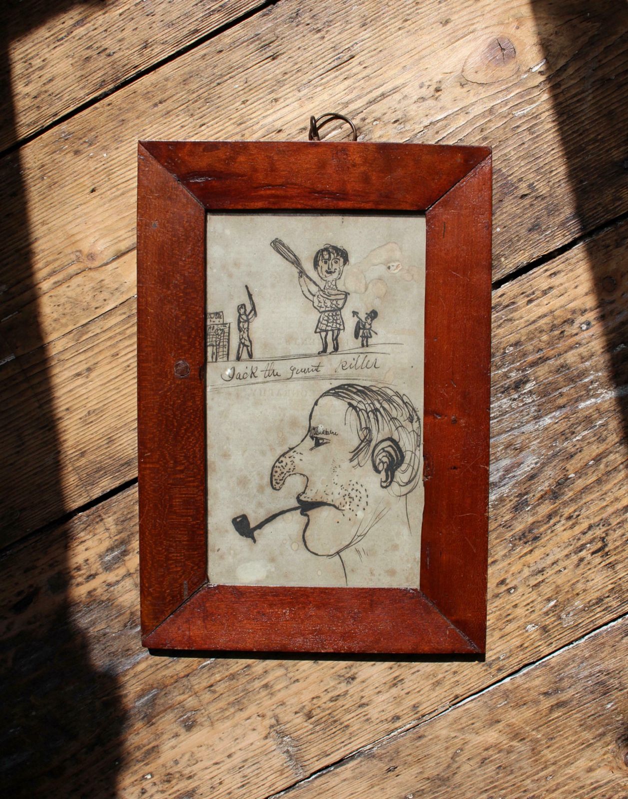 Early 20th C Folk Art American School Pen & Ink On Paper Jack The Giant Killer photo Art