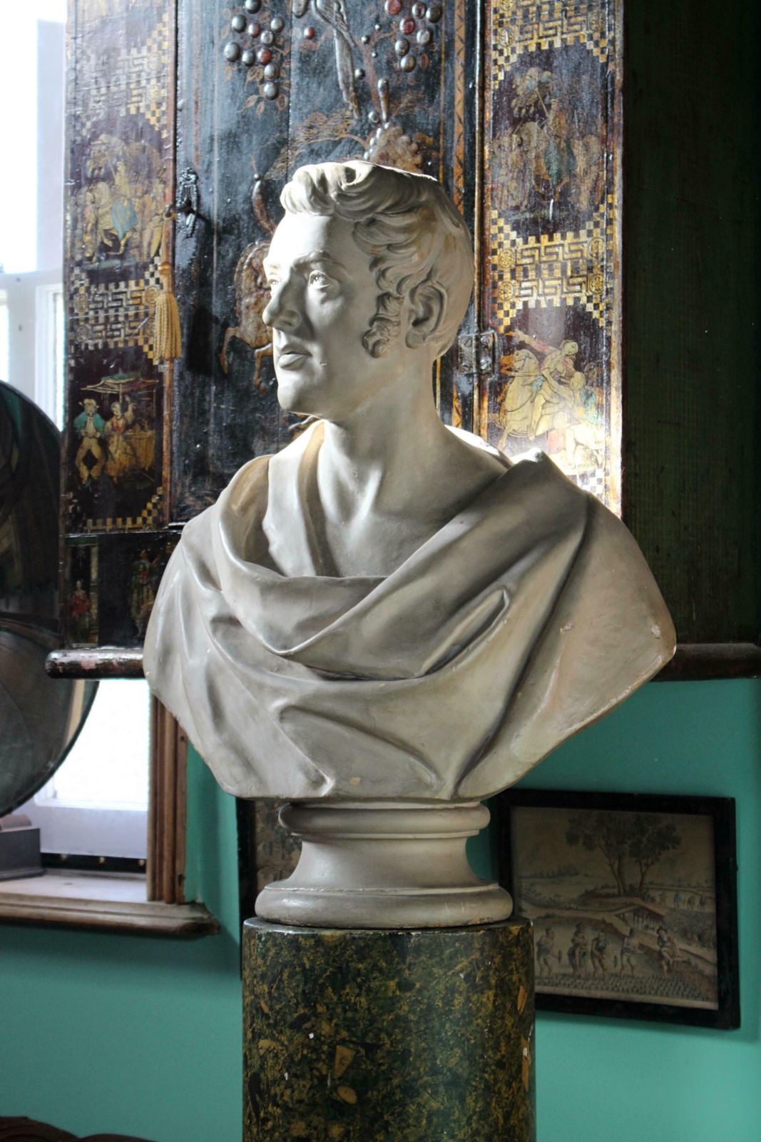 19thc Plaster Bust On Faux Porphyry Marble Column Of Architect Matthew Habershon photo for sale