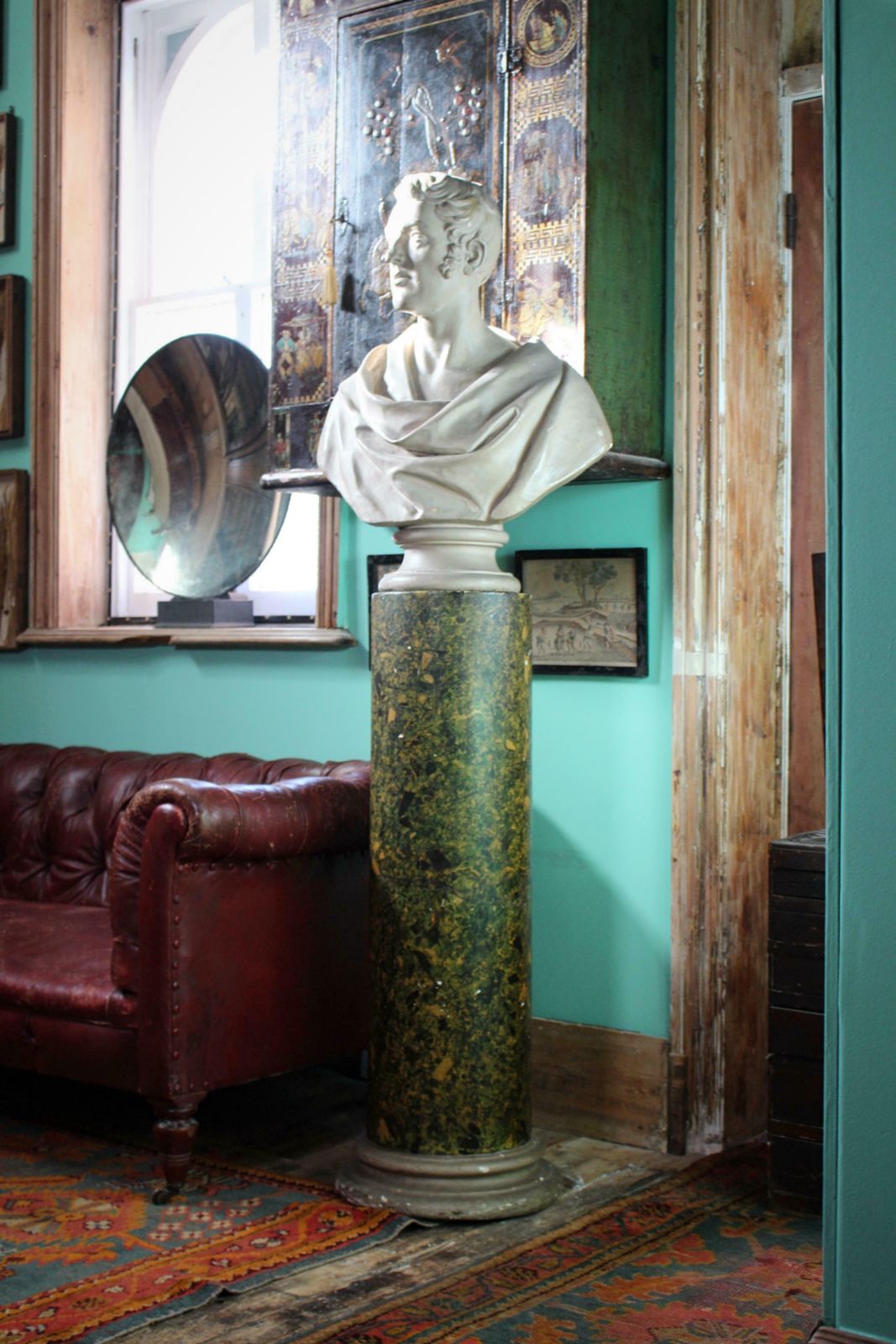 19thc Plaster Bust On Faux Porphyry Marble Column Of Architect Matthew Habershon photo Art