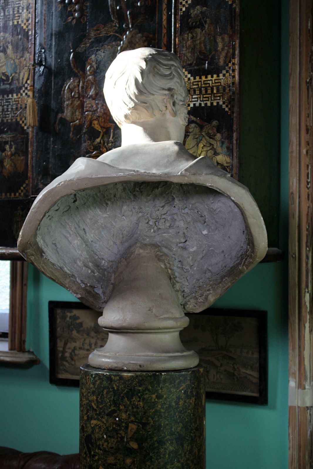 19thc Plaster Bust On Faux Porphyry Marble Column Of Architect Matthew Habershon photo vintage