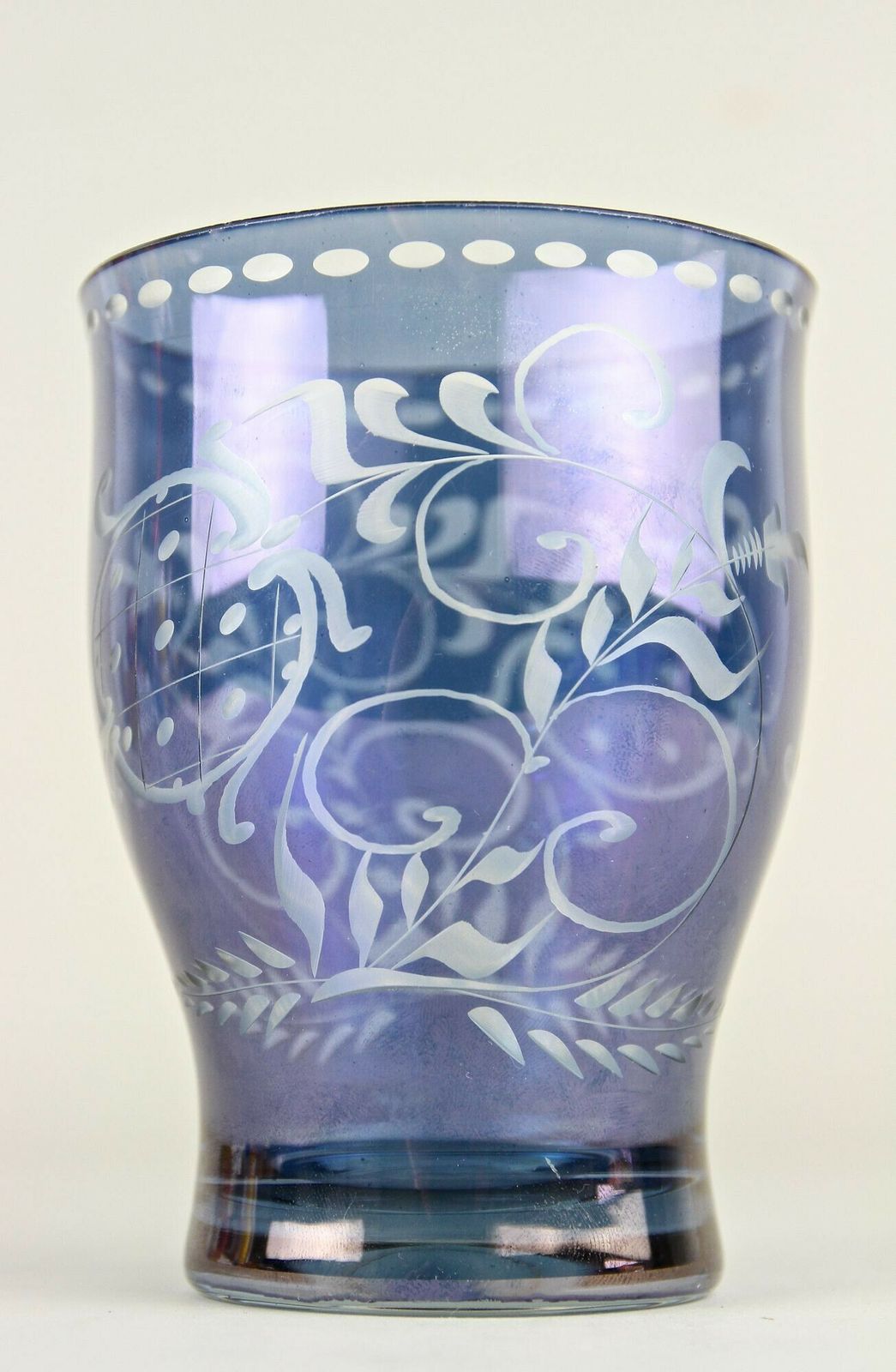 photo buy 20th Century Purple/ Blue Iridescent Glass Vase/ Tumbler, Engraved, Cz Ca. 1920