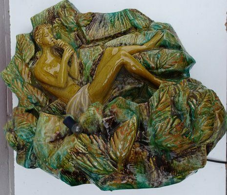 Large Italian Or French Majolica Ceramic Wall Fountain With Lighting, 1920s 1940s photo furniture