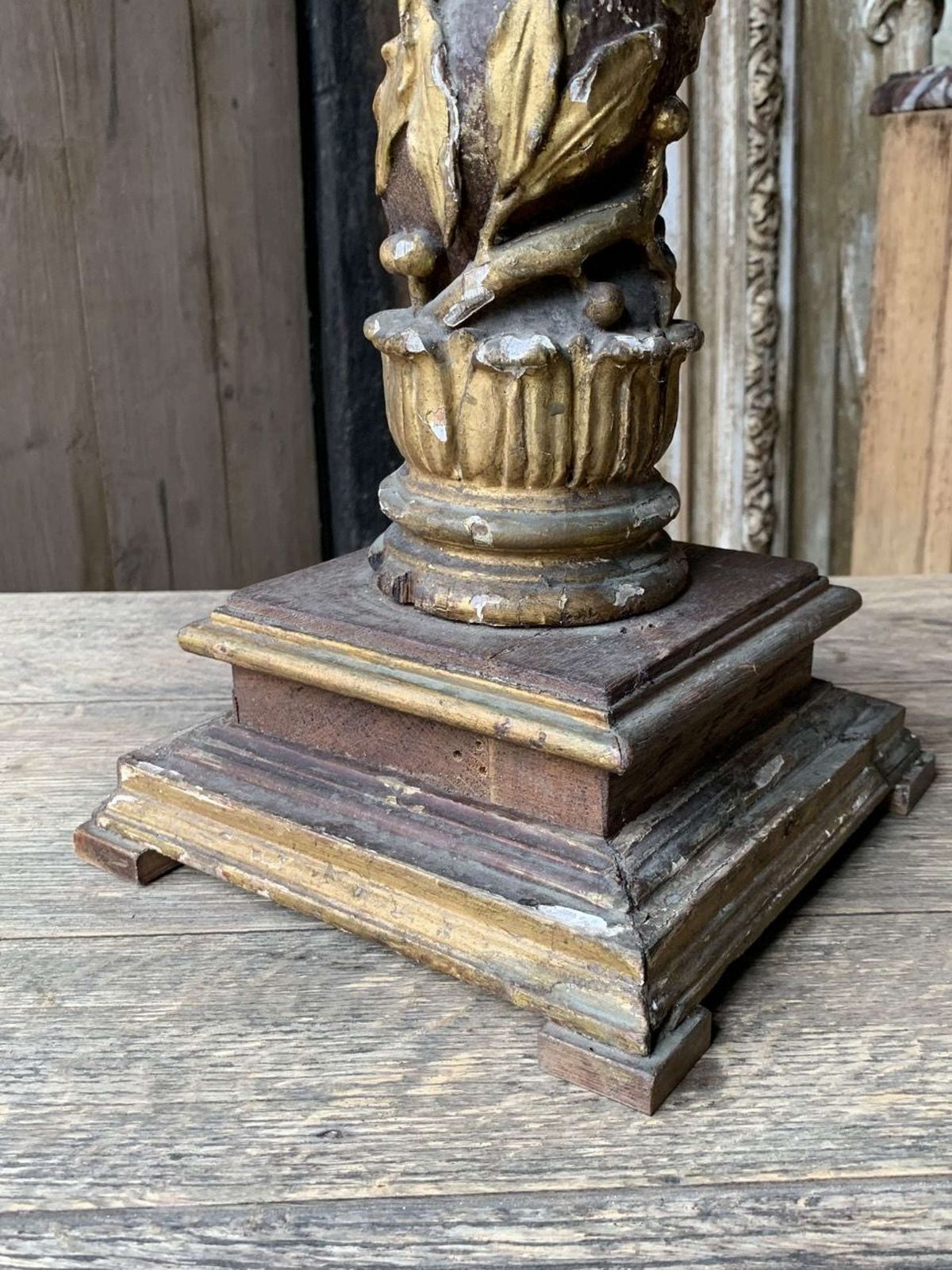 18th Century French Polychrome Carved Wood Column photo 545.0