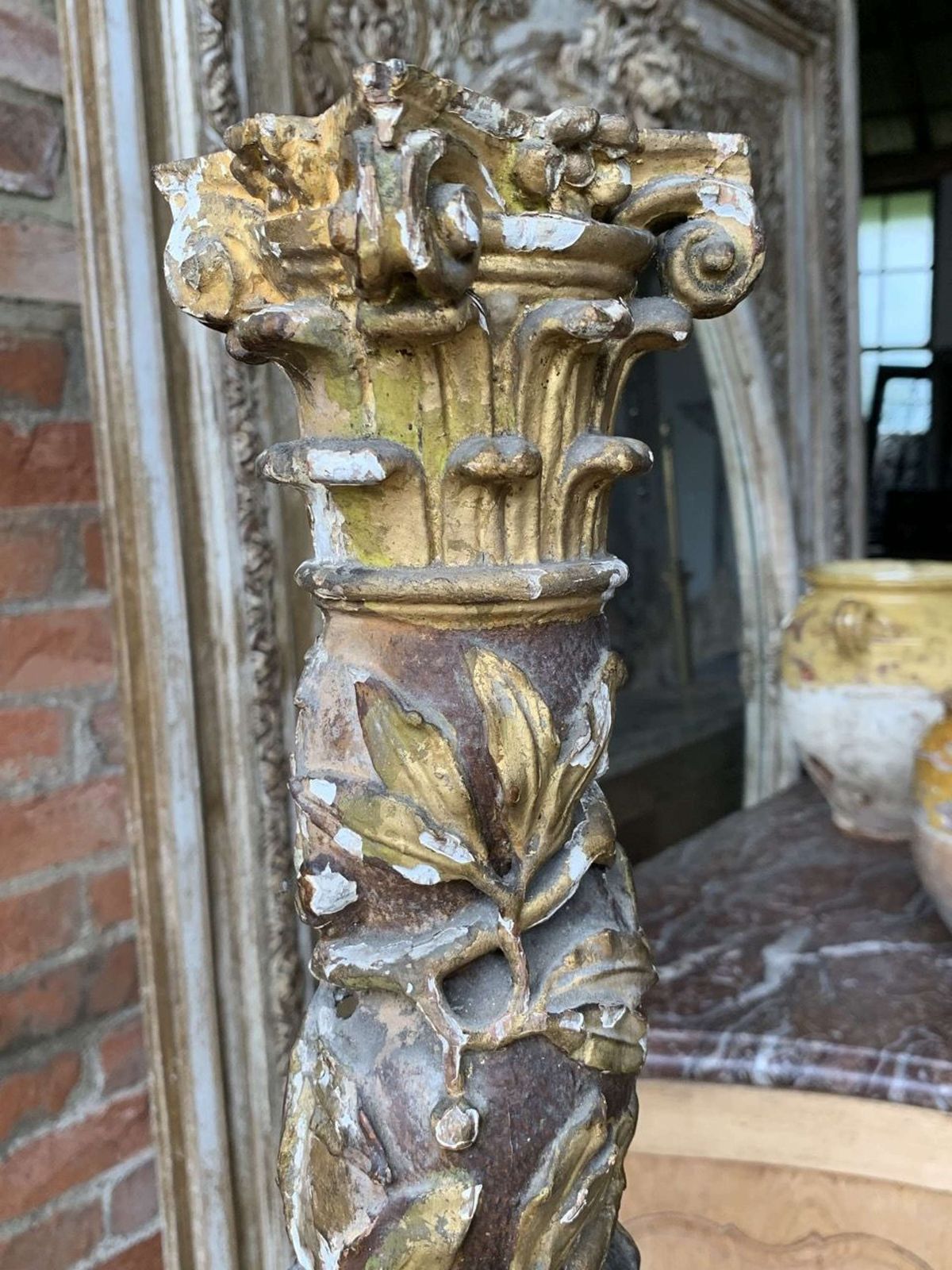 18th Century French Polychrome Carved Wood Column photo buy
