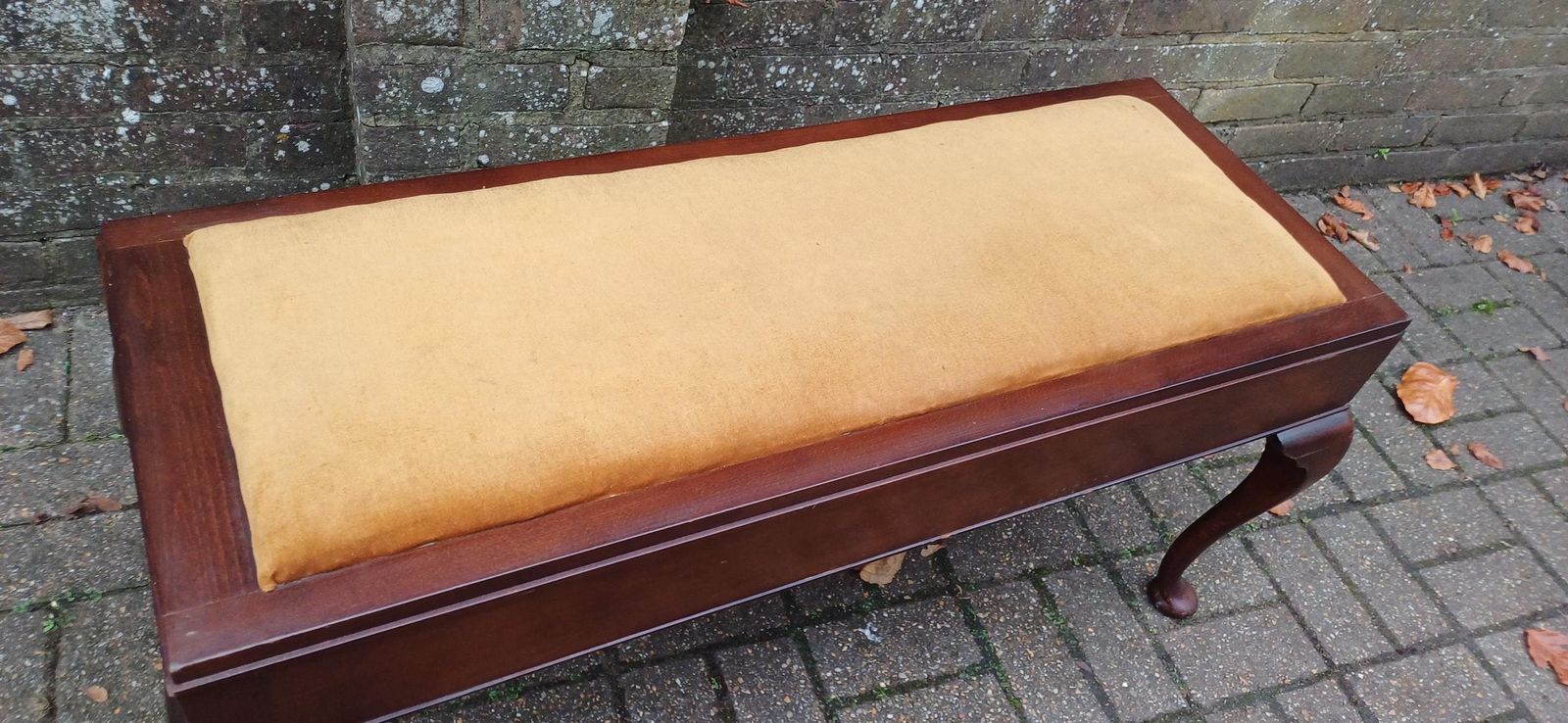 Double Top Quality Hardwood Double Piano Stool Cabriole Legs & Velvet Upholstery Elegant Music Bench. Hallway Bench As Storage Compartment. photo Furniture