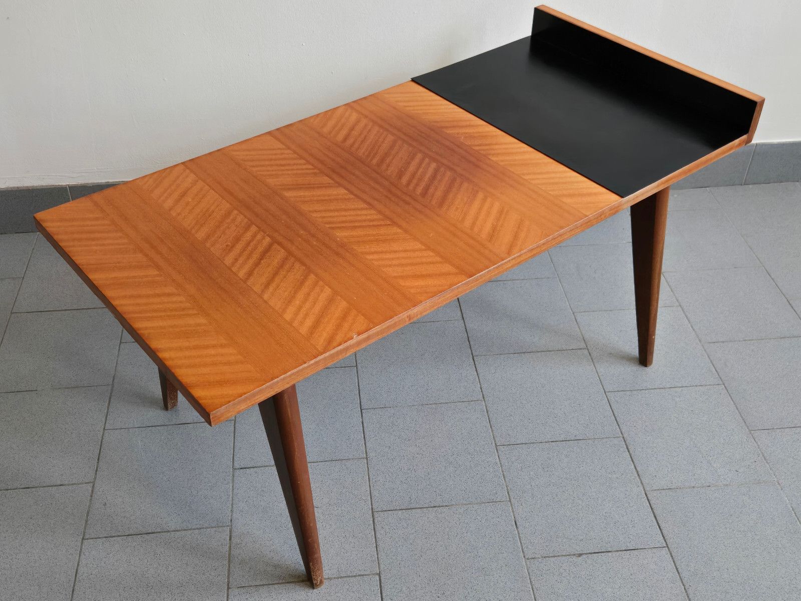 Furniture Vintage 1950s Formica Black & Mahogany Side Table 50s Dlg Andre Monpoix 1950s photo