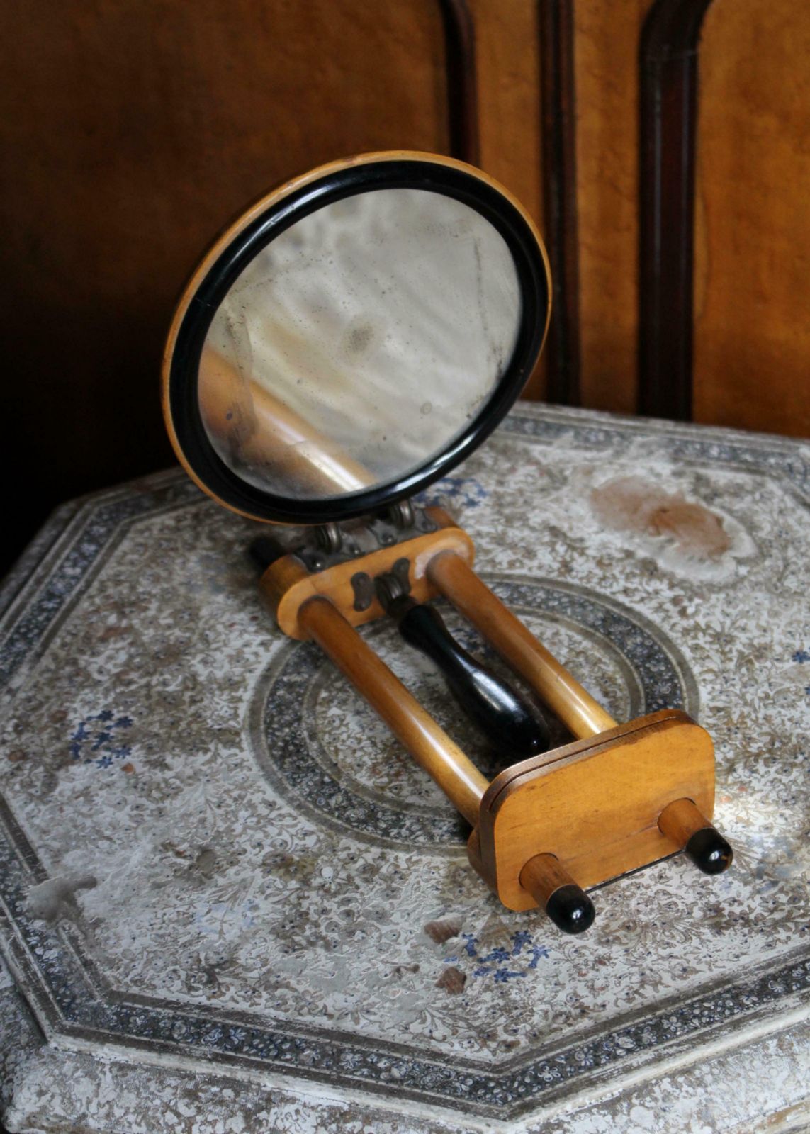 Circa 1890 French Satinwood Concave Distortion Mirror Viewer Scientific photo Home Decor