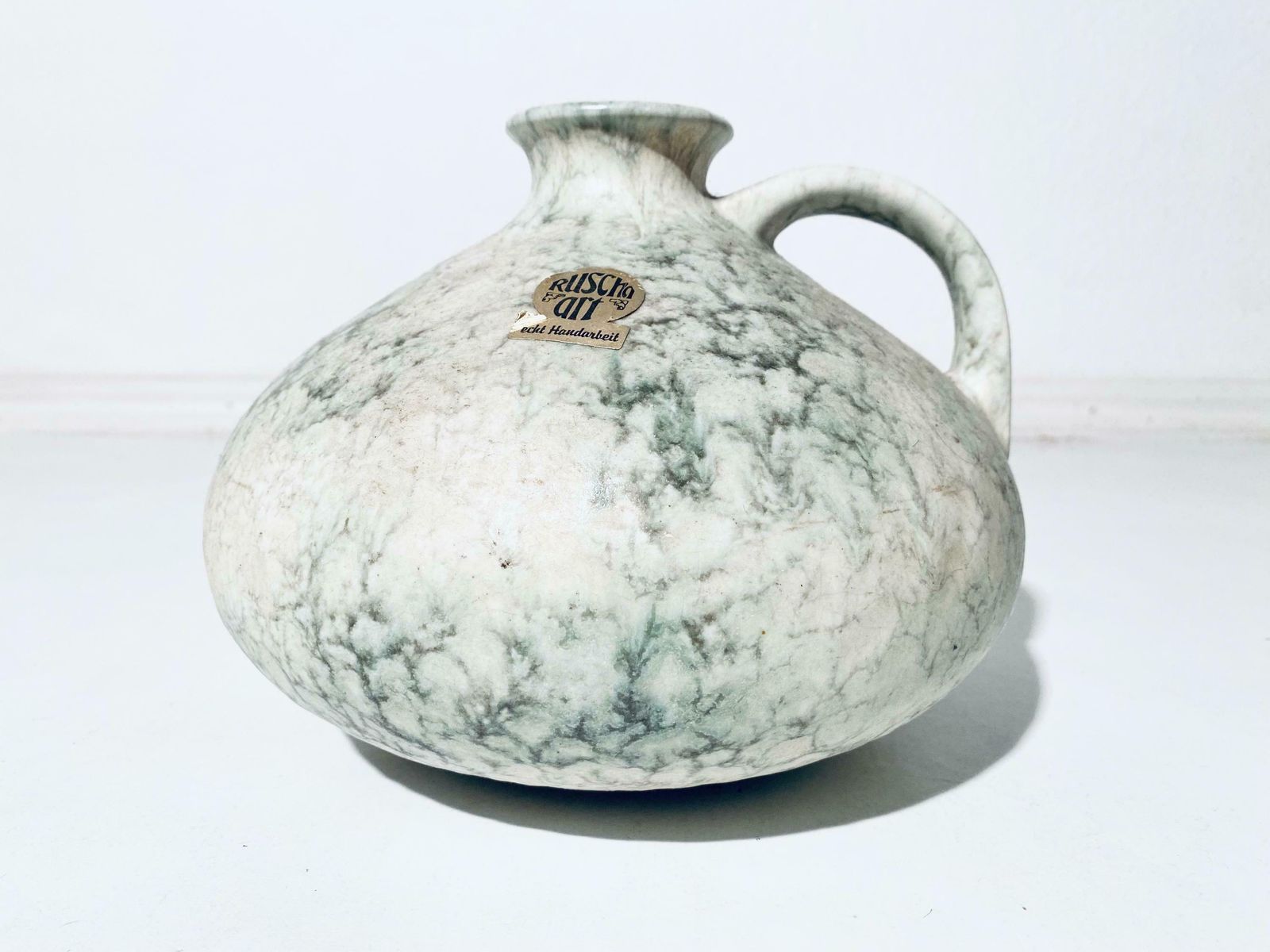 Ruscha Big Fat Ceramic Vase / Model 303 3 White Green / 1950s Mid Century Vintage / West German Pottery photo furniture