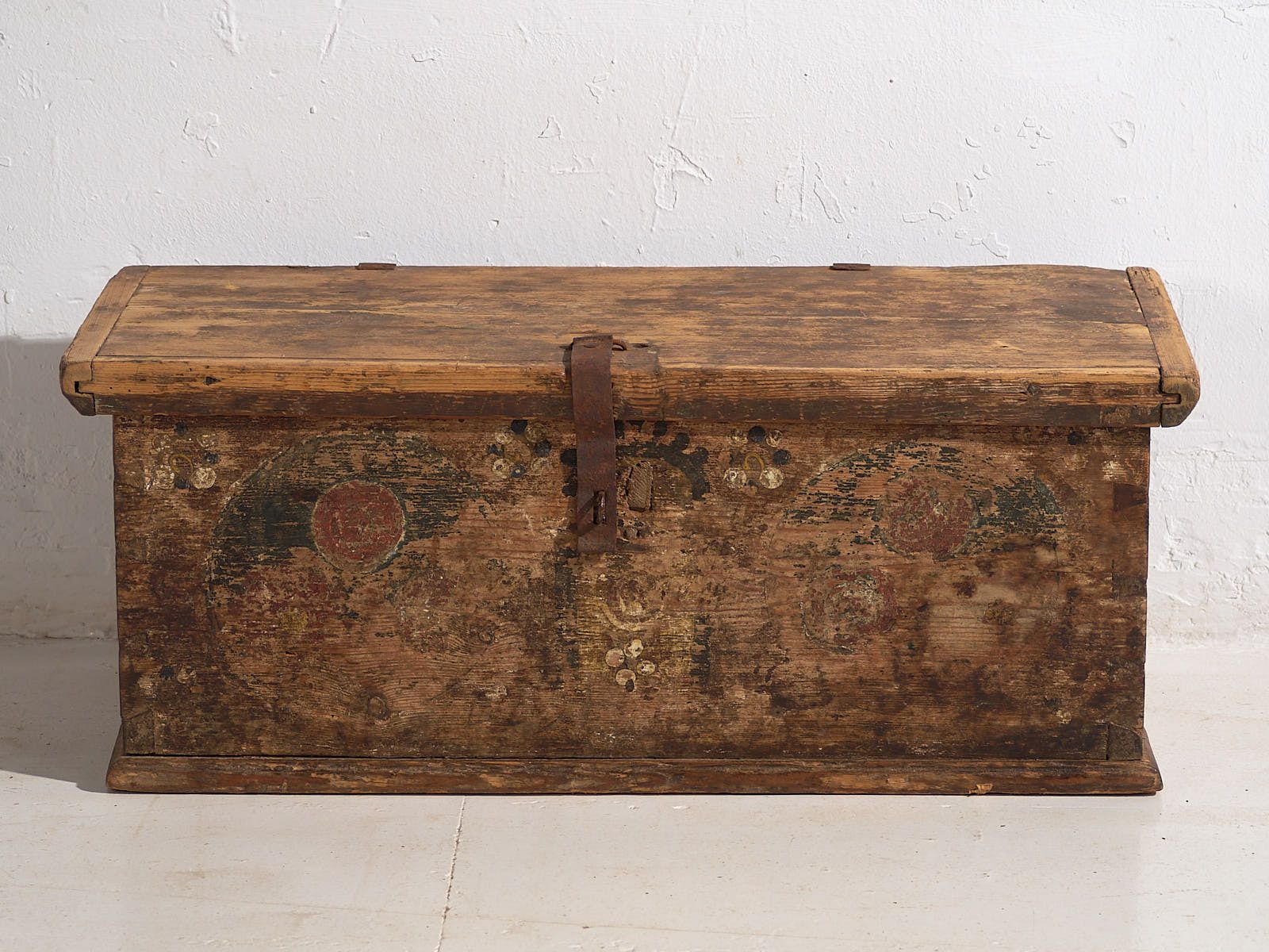 Antique Painted Chest With Floral Motifs (C.1900) #72 photo vintage
