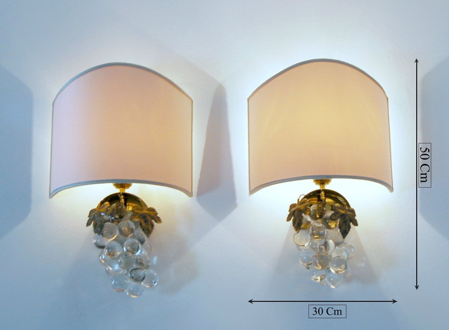 Pair Of Wall Bunch Of Grapes / Brass And Murano Glass 1960 photo for sale