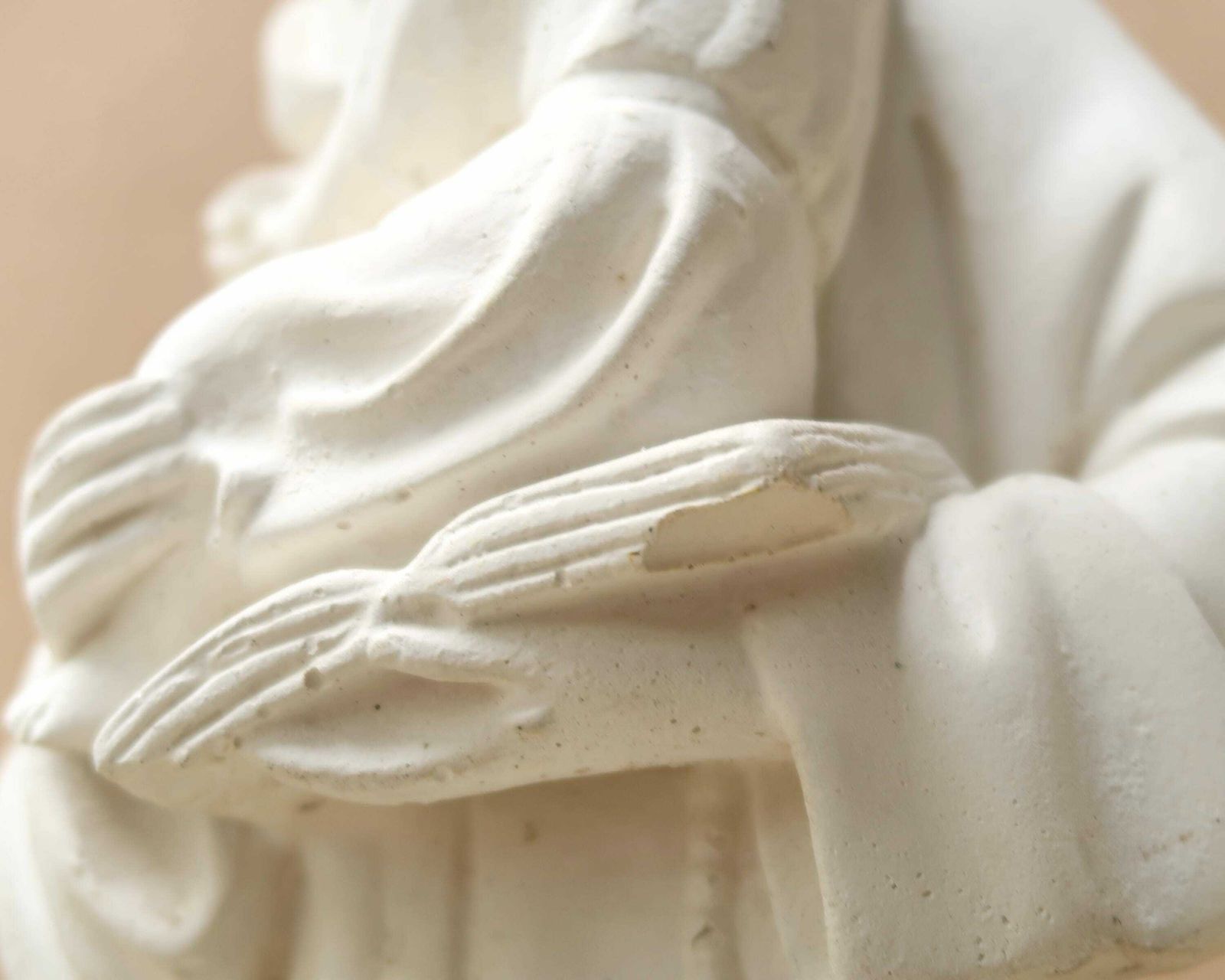 French Saint Antoine De Padoue Plaster Statue, 1950s / Shabby Chic, Cottage, France, White photo vintage