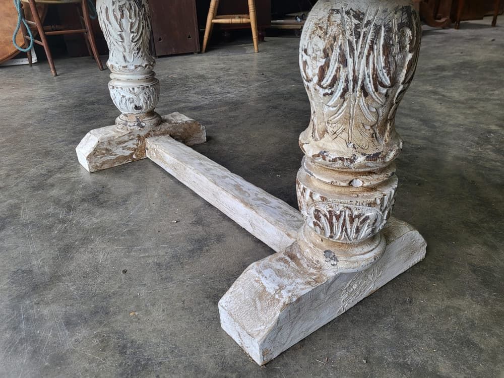 Antique Repro Natural Elm Bench Carved Painted Legs Seat photo Furniture