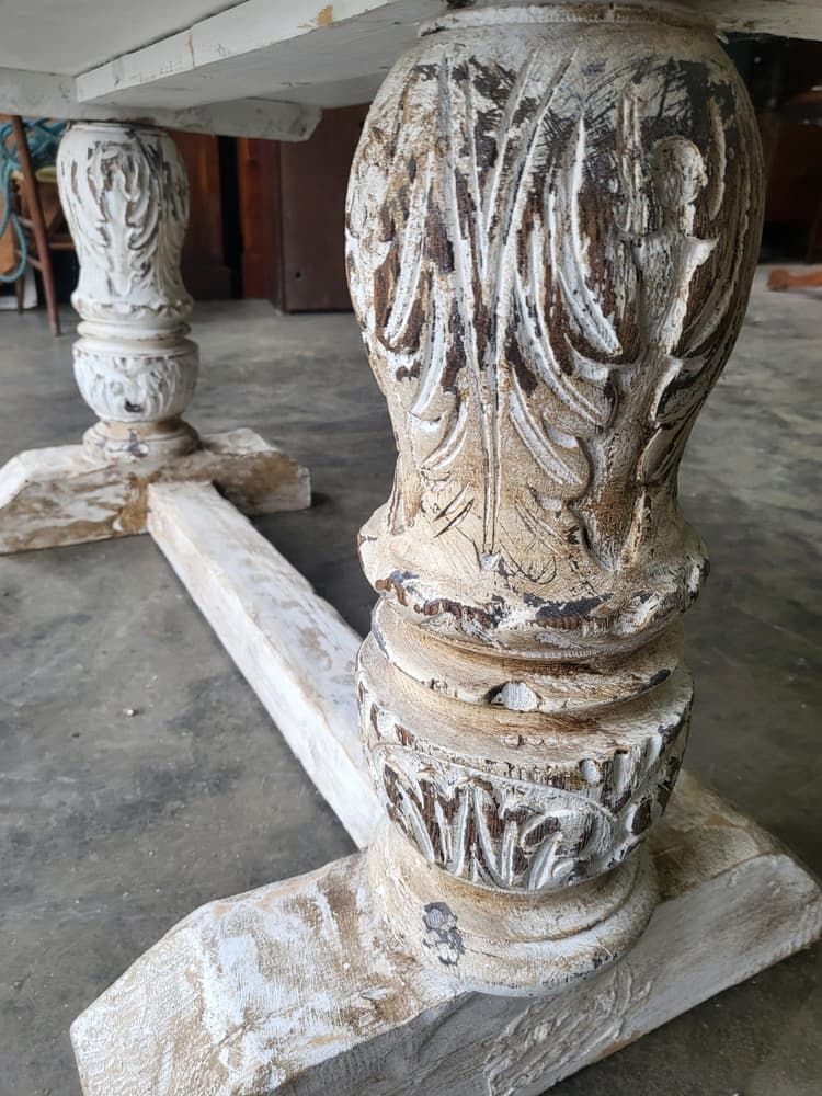 Antique Repro Natural Elm Bench Carved Painted Legs Seat photo buy