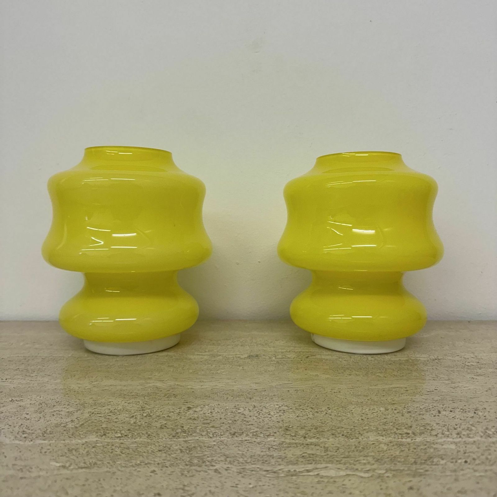 Set Of 2 Space Age Yellow Glass Table Lamps Ve Art Italy Design , 1970s photo furniture