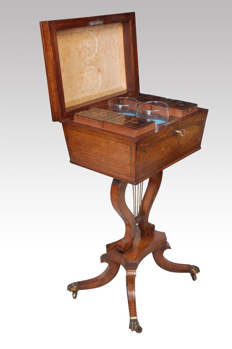 Regency Brass Inlaid Rosewood Teapoy Circa 1840 photo for sale
