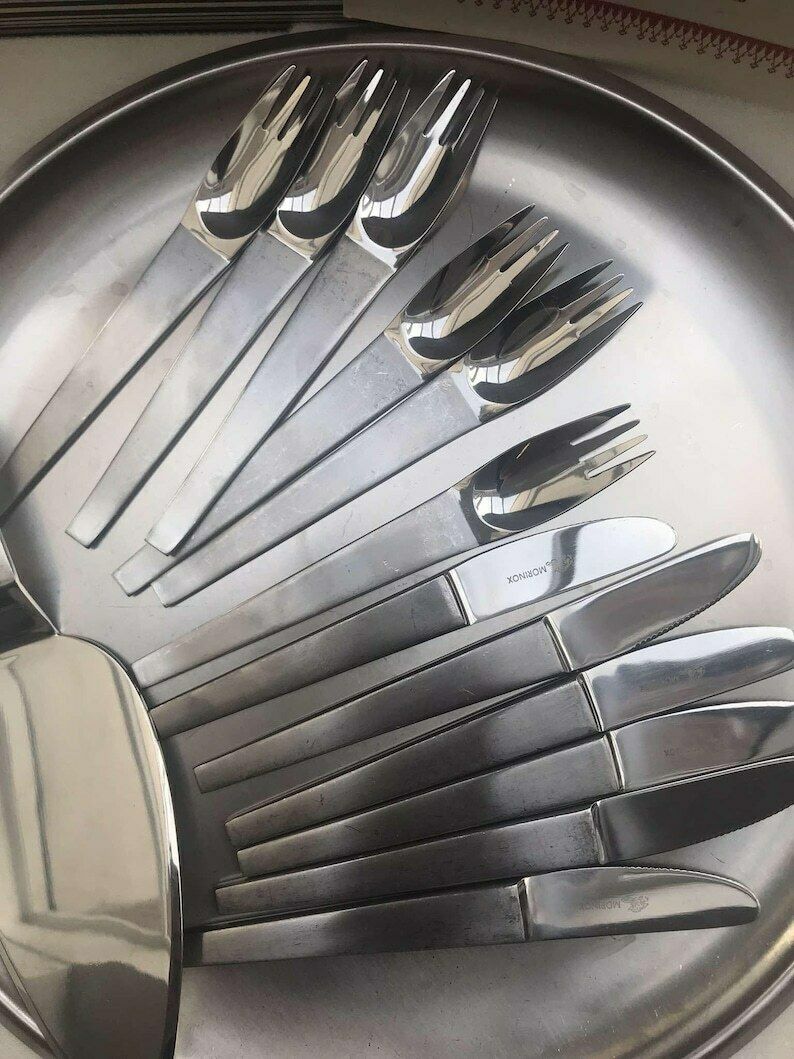 Carl Auböck Design Dessertset Modernistisch Bestek Vorken Messen Morinox Amboss Jaren 1950 Postmodern Lunik 2060 Oostenrijks Design Bruiloft Luxe Cadeau photo vinterior