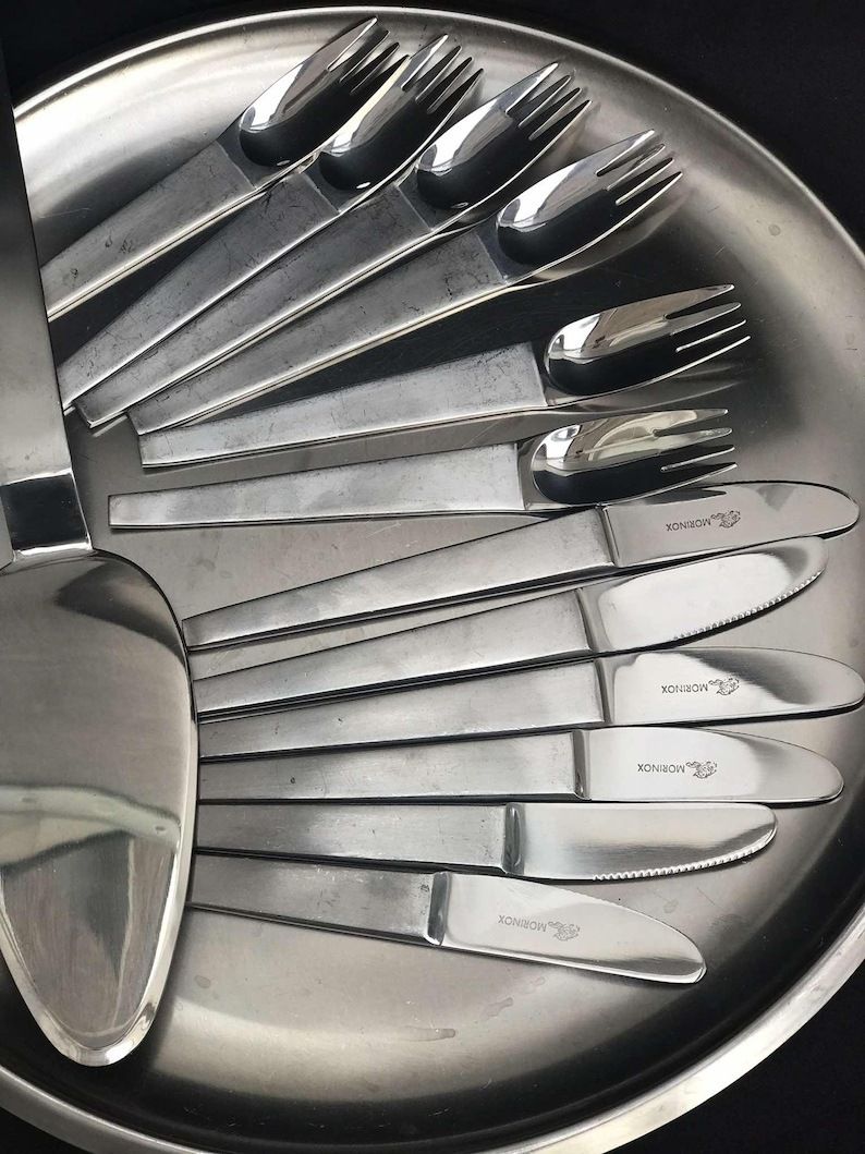 Carl Auböck Design Dessert Set Modernist Flatware Fork Knives Morinox Amboss 50s Postmodern Lunik 2060 Austrian Design Wedding Luxury Gift photo vintage
