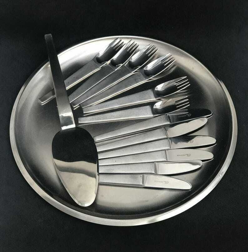 photo furniture Carl Auböck Design Dessertset Modernistisch Bestek Vorken Messen Morinox Amboss Jaren 1950 Postmodern Lunik 2060 Oostenrijks Design Bruiloft Luxe Cadeau