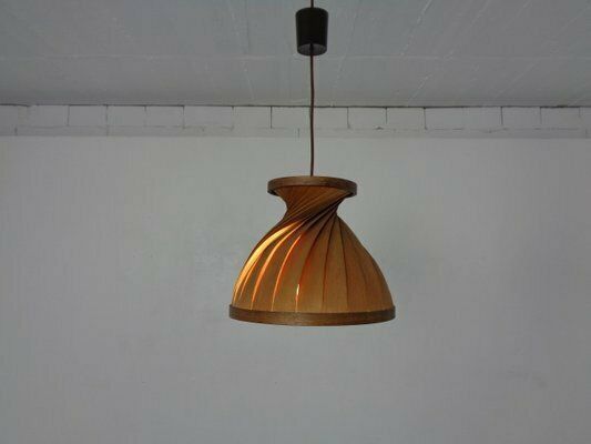 Lighting Wooden Lamella Pendant Lamps By Linus Bopp For Limbach, 1960s, Set Of 2 photo