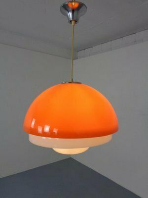 Space Age Orange & White Ceiling Lamp, Italy, 1970s photo Lighting