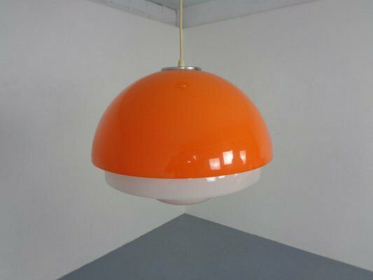 Space Age Orange & White Ceiling Lamp, Italy, 1970s photo 538.0