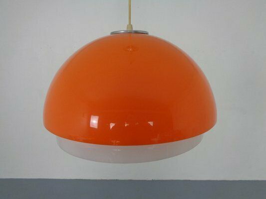 Space Age Orange & White Ceiling Lamp, Italy, 1970s photo vinterior