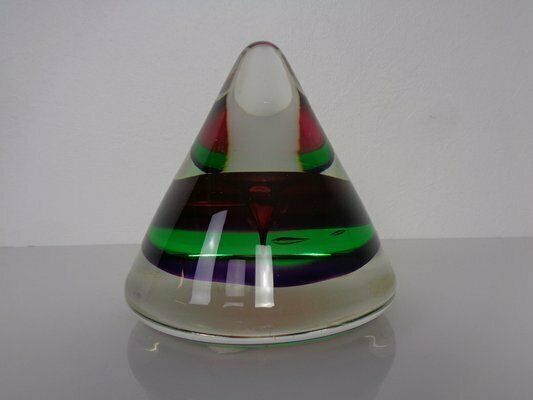 Sommerso Murano Cone Glass Paperweight, Italy, 1970s