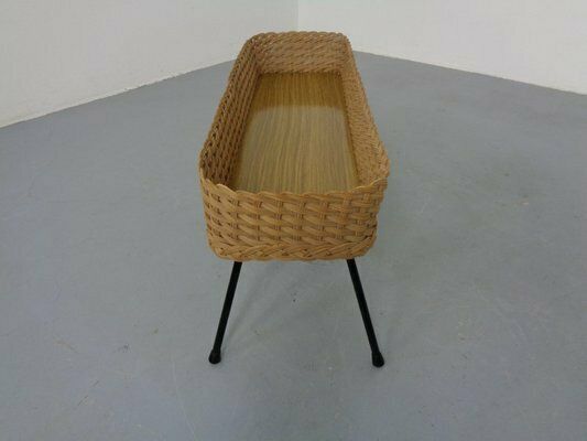 photo furniture Large German Flower Planter In Rattan And Steel, 1950s