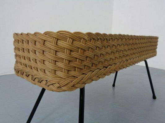 photo buy Large German Flower Planter In Rattan And Steel, 1950s