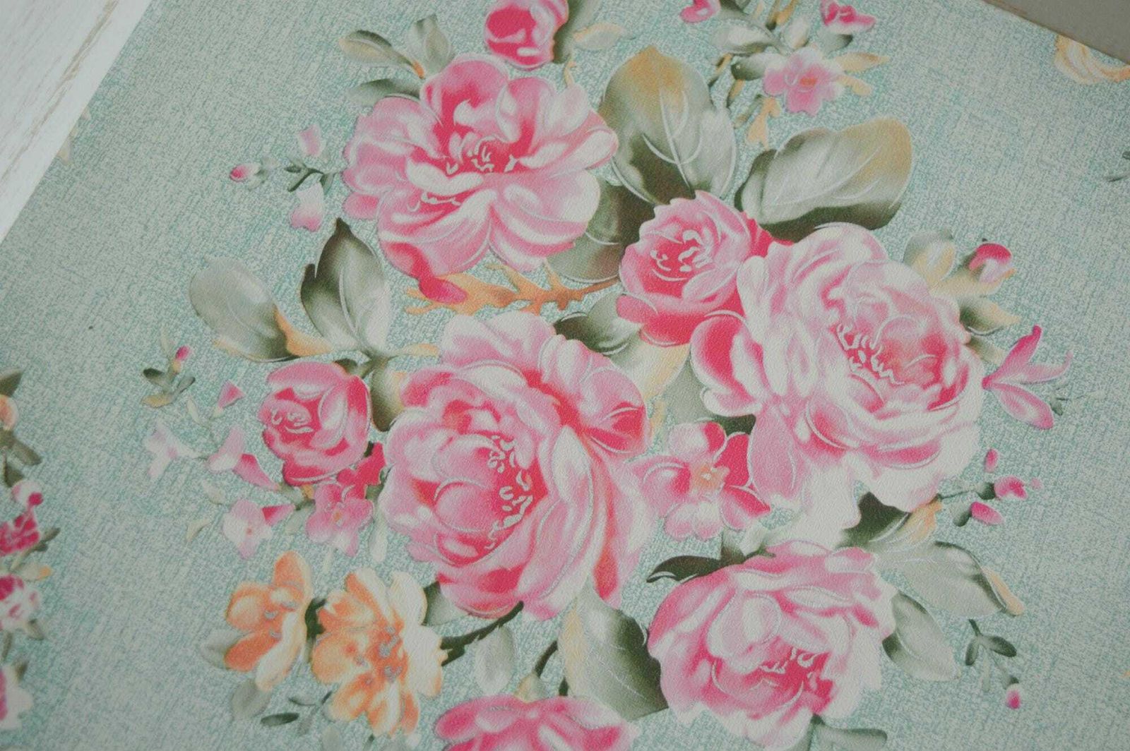 Large Serving Tray, Hand Painted Beige Tray With Black Metal Handles, Shabby Chic Pink Roses Decoupage Wooden Decorative Tray 48x37x11 Cm photo vinterior