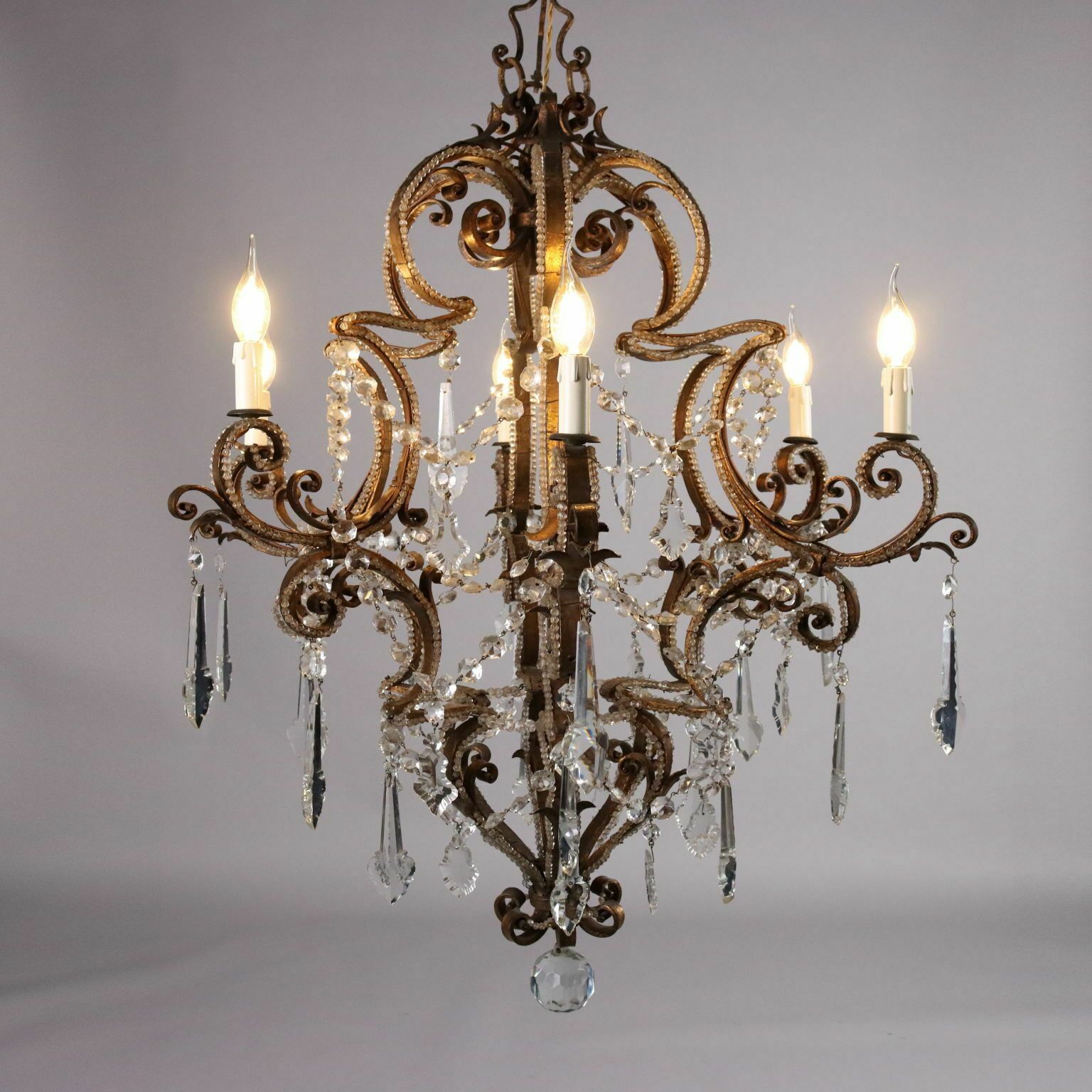Antique 6 Lights Chandelier Wrought Iron Italy XIX Century photo for sale