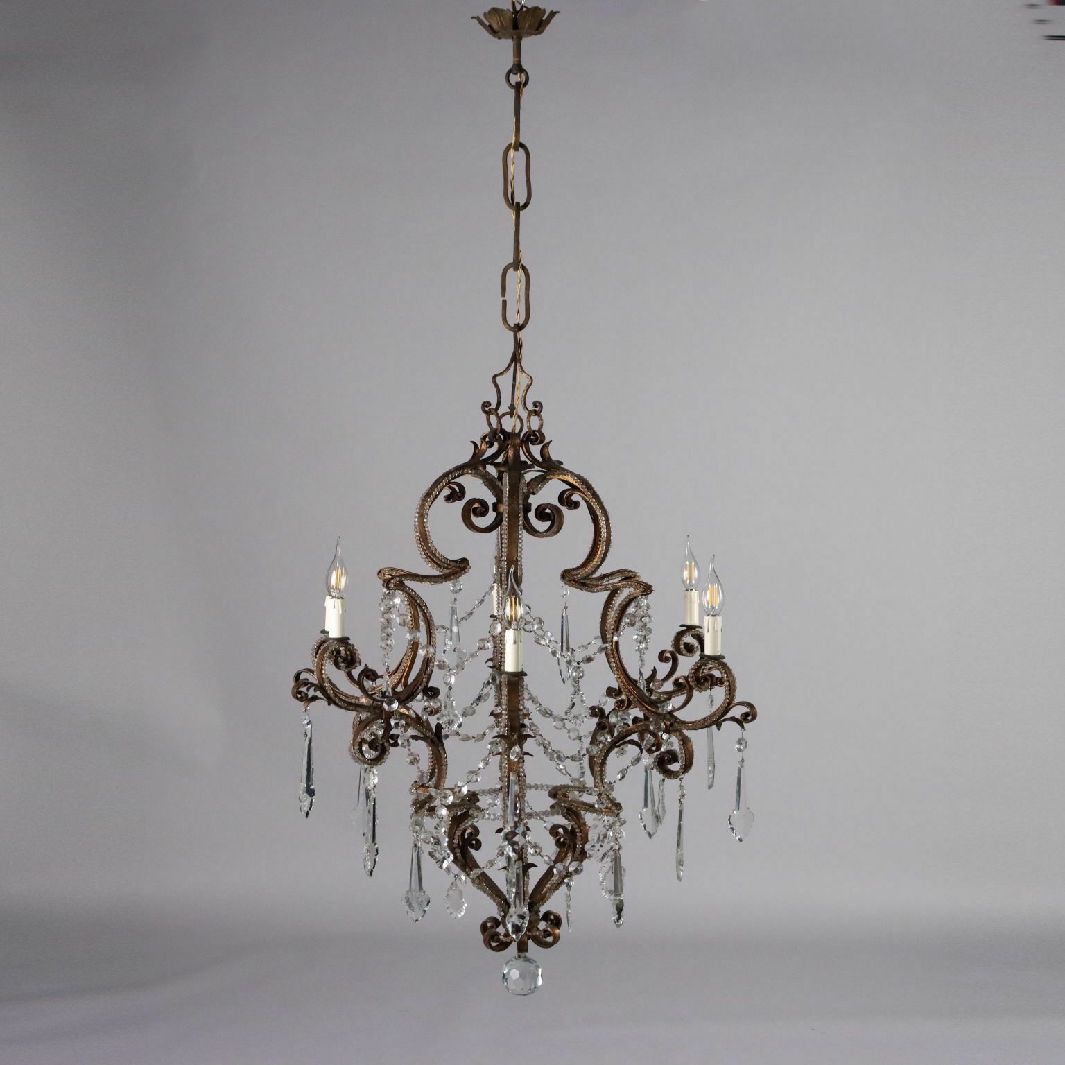 photo furniture Antique 6 Lights Chandelier Wrought Iron Italy XIX Century