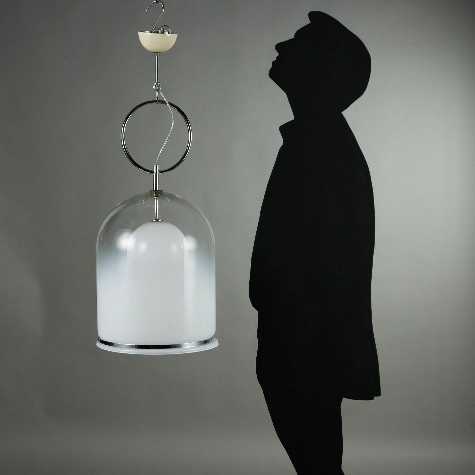 Vintage Ceiling Lamp Chromed Metal Glass Italy 1970s photo furniture