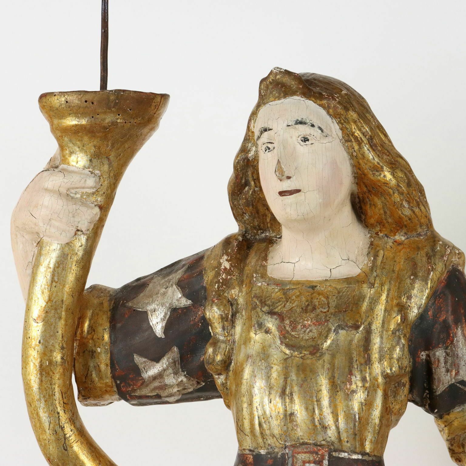 Antique Candle Holders Angel Shaped Lacquered Wood XVIII Century photo for sale