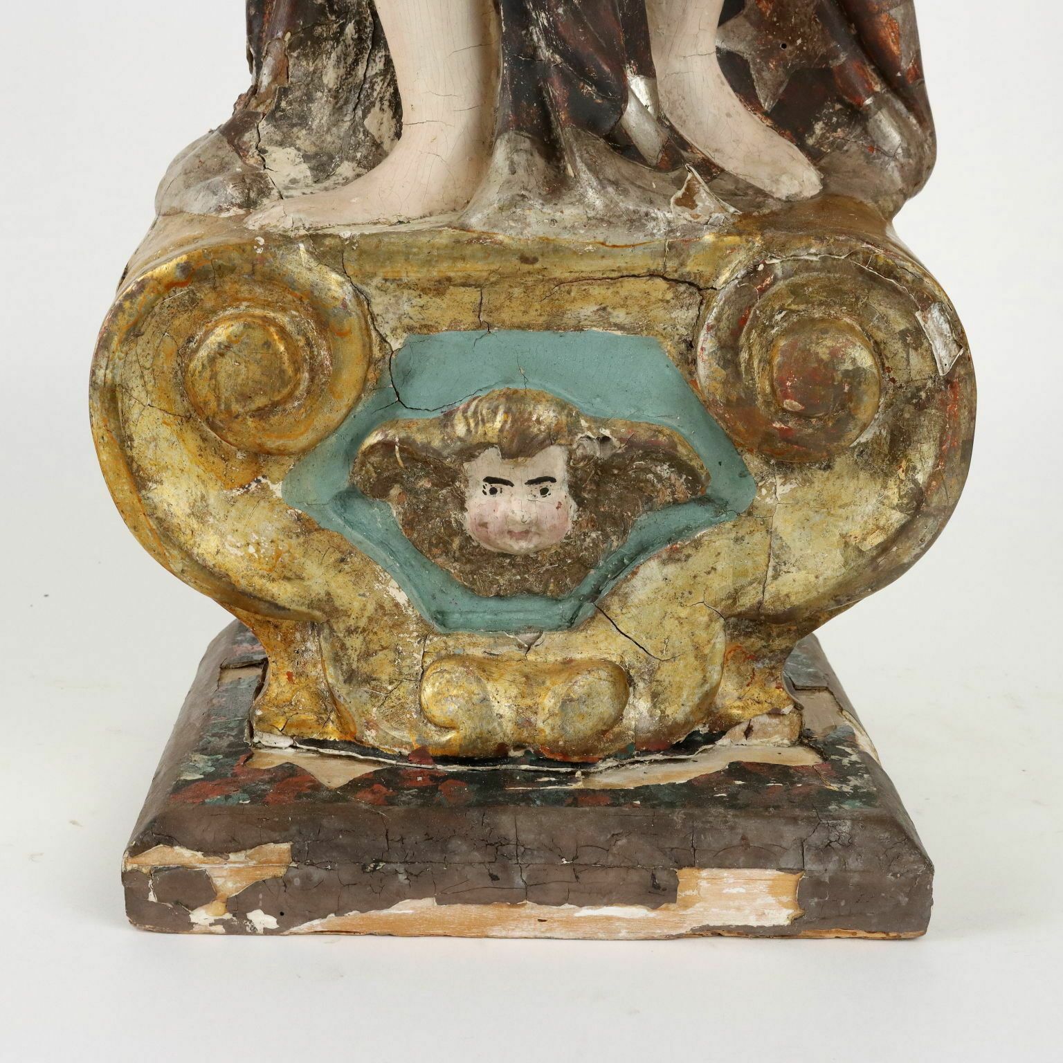 6440.0 Antique Candle Holders Angel Shaped Lacquered Wood XVIII Century photo