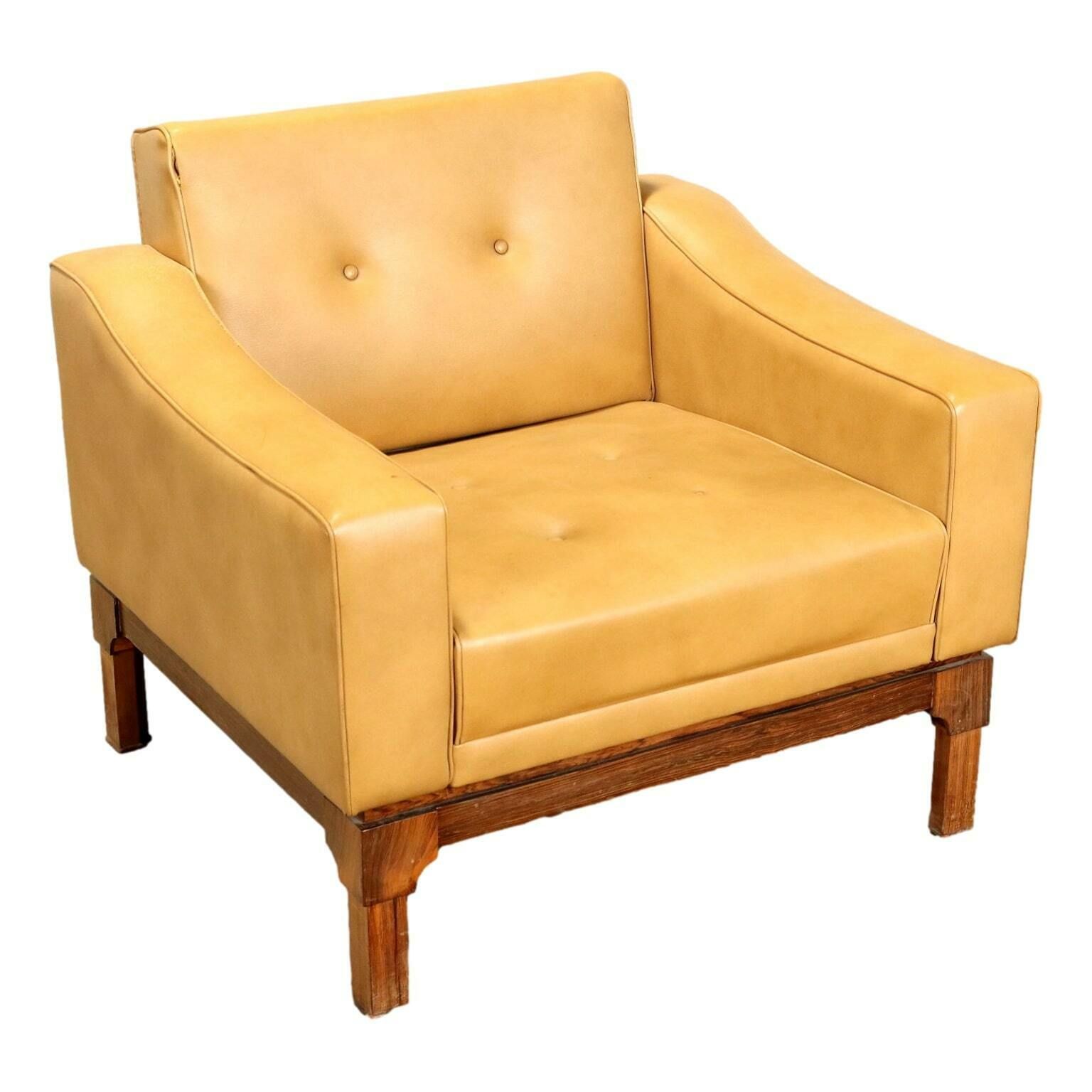 Fauteuil vintage en similicuir et bois massif, Italie, années 1960
