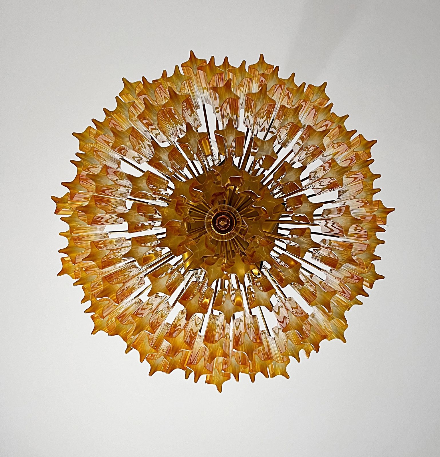Gorgeous Vintage Chandelier – 107 Quadriedri Amber Shade   Gold Metal Frame photo vintage
