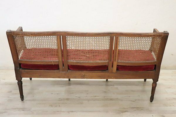 Walnut And Vienna Straw Sofa With Chairs,18th Century, Set Of 3 photo for sale