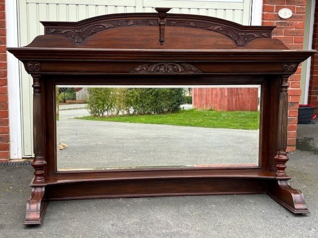 Rare Victorian Mirror Backed Mantel | Hand Carved Detail | Large Statement Piece