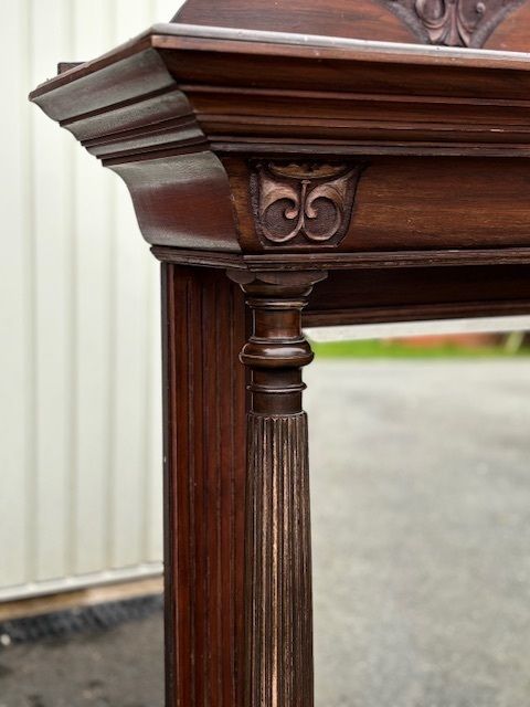 Rare Victorian Mirror Backed Mantel | Hand Carved Detail | Large Statement Piece photo vintage