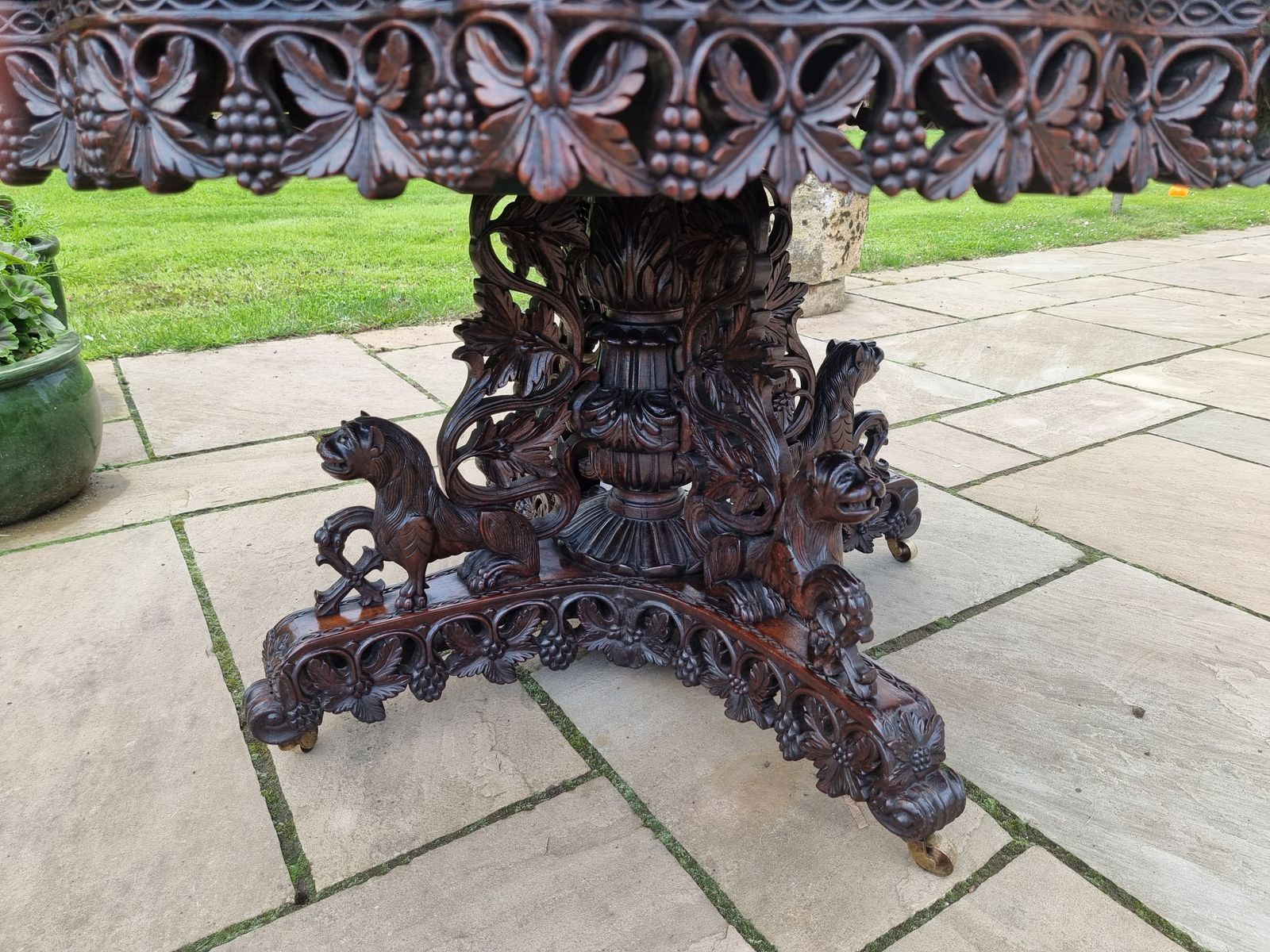 19th Century Indian Carved Padauk Wood Table Circa 1860, Highly Decorative photo for sale