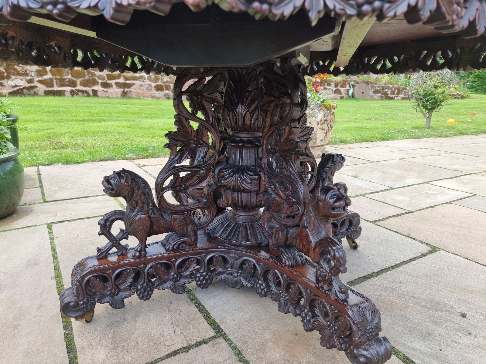 19th Century Indian Carved Padauk Wood Table Circa 1860, Highly Decorative photo Furniture