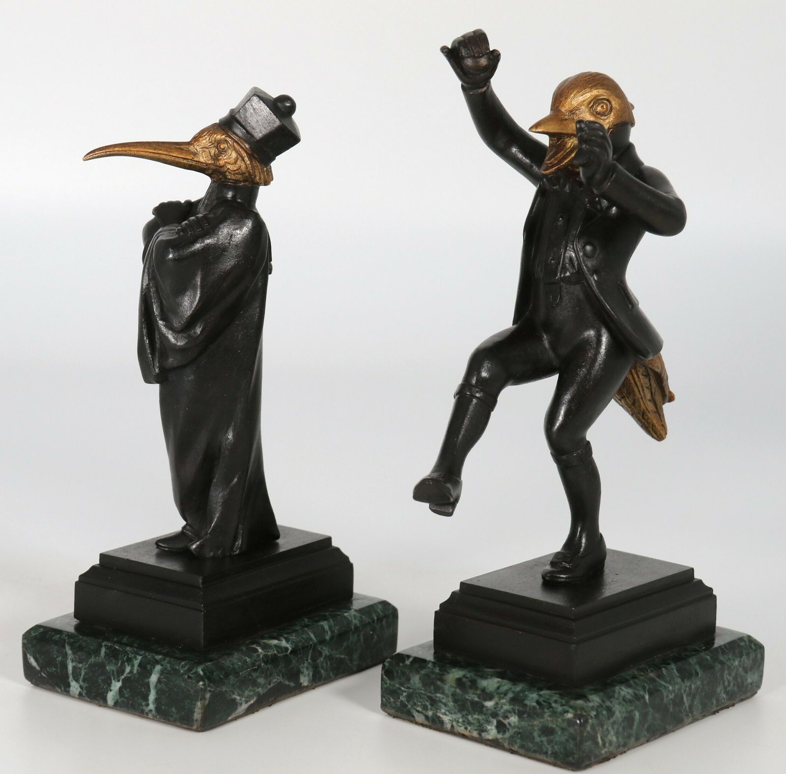 Antique Pair Of French Bronze Caricature Figures Of Theatrical Birds, Circa 1880 photo vinterior