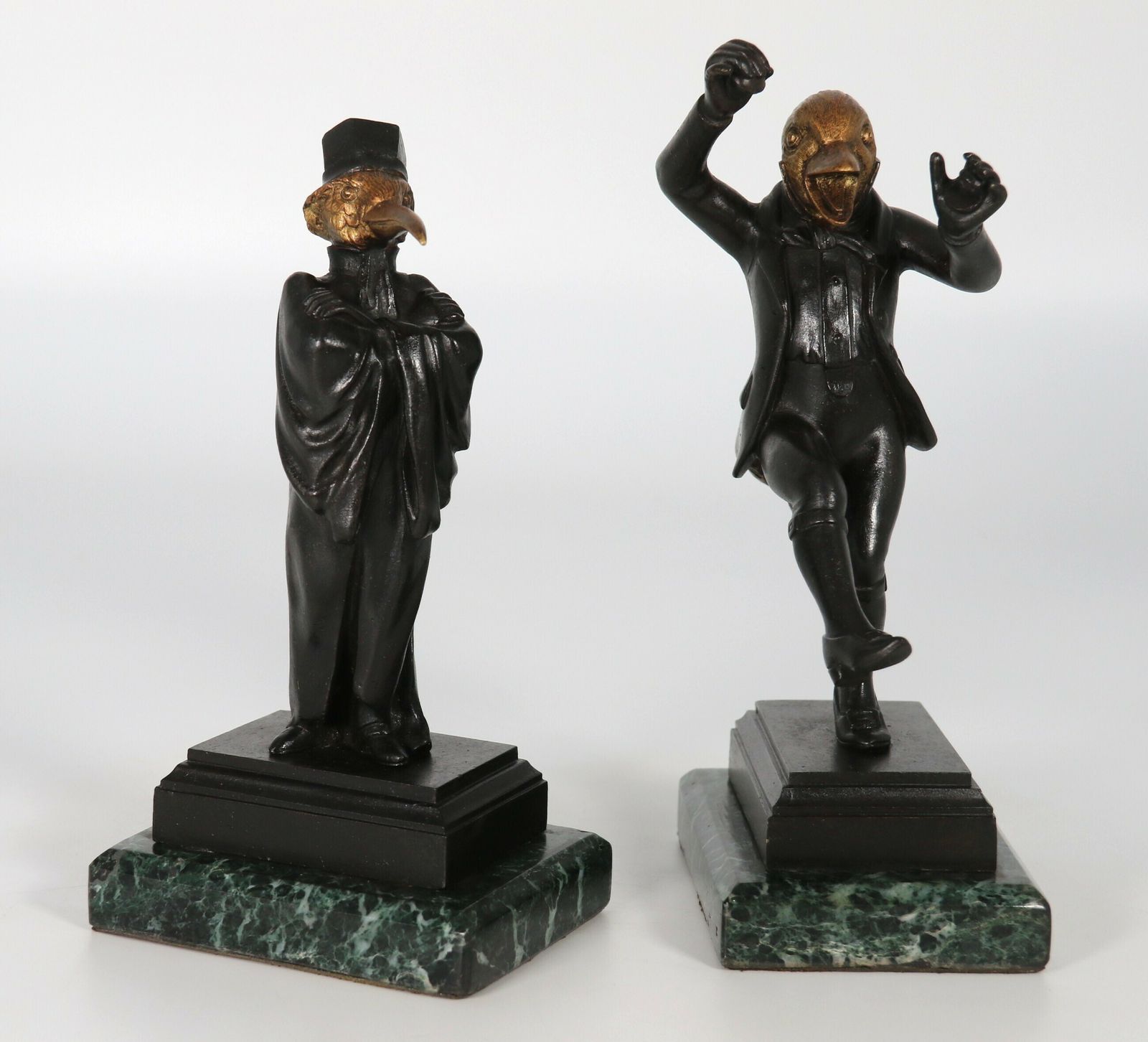 Antique Pair Of French Bronze Caricature Figures Of Theatrical Birds, Circa 1880 photo buy