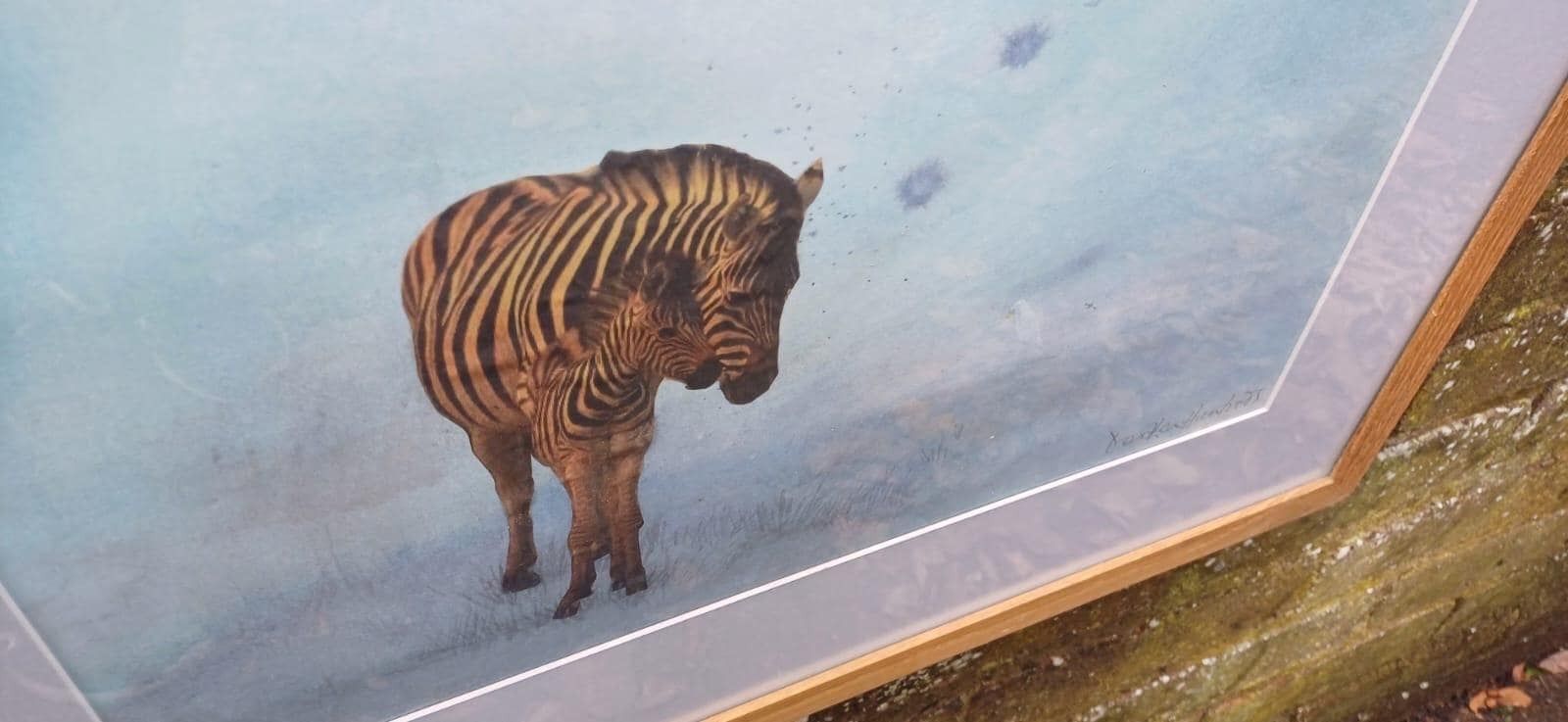 Large Original Mixed Media Painting Of Two Zebras Titled Reunited, Watercolour & Collage, Professionally Framed (Dorothea Huntrods) photo vinterior