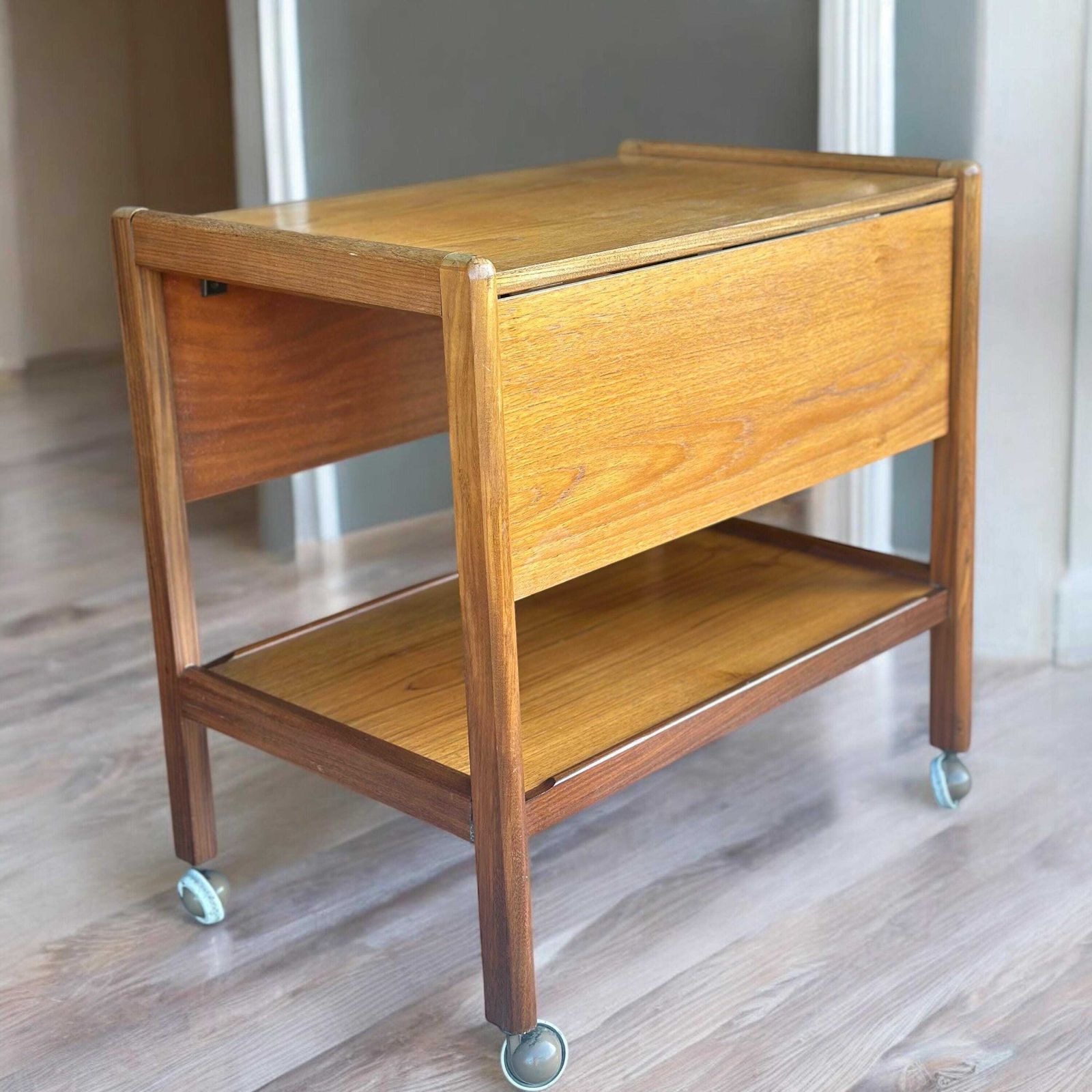 photo for sale Teak Mid Century Modern Drop Leaf Bar / Drinks Cart Scandinavian Danish Gplan