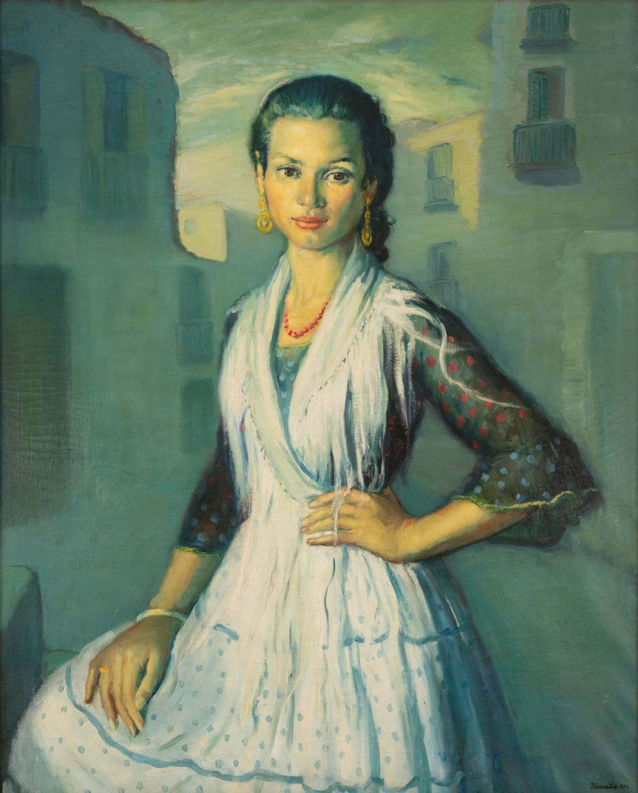 "Gipsy Rosario" Uit Montjuich – José Lamuño – Ingelijst Olieverfschilderij Op Doek